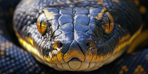 Snake Anaconda - Close-up of Dangerous Predator's Eye in Rainforest