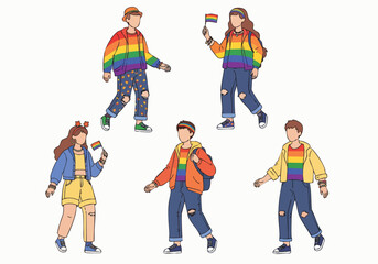 Colorful Handdrawn People with Rainbow Clothes Illustration Pack