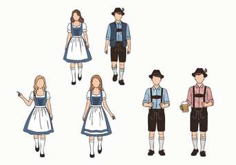Flat Illustration Traditional Oktoberfest Outfit with People Group and Culture Celebration