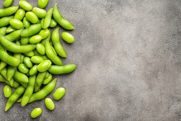 Soy Edamame Bean. Asian Snack with Empty Frame on Japanese Background