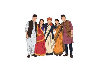 Detailed Flat Illustration Indian Family Traditional Dress Cultural Celebration