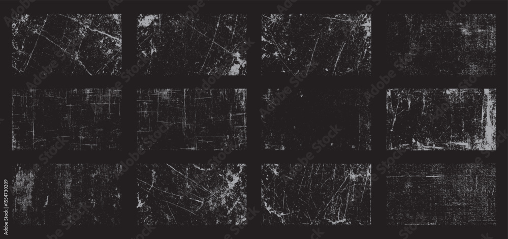 Poster grunge scratch texture set. distressed grungy surface overlay collection with rough noise and dust e