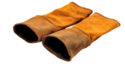 Heat-resistant arm sleeves for welding or foundry use, heavy-duty protection, Transparent background, PNG file