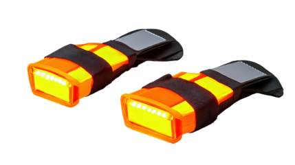 High-visibility arm bands with LED lights, night safety accessory, Transparent background, PNG file