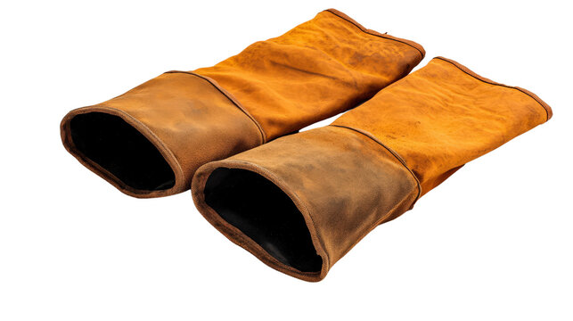 Heat-resistant arm sleeves for welding or foundry use, heavy-duty protection, Transparent background, PNG file