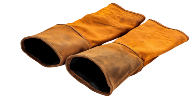 Heat-resistant arm sleeves for welding or foundry use, heavy-duty protection, Transparent background, PNG file