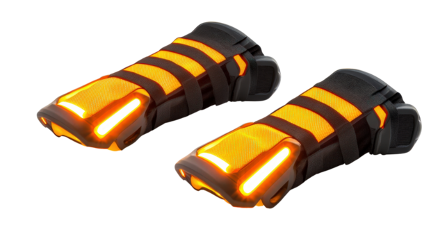 High-visibility arm bands with LED lights, night safety accessory, Transparent background, PNG file