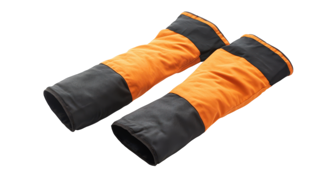 Heat-resistant arm sleeves for welding or foundry use, heavy-duty protection, Transparent background, PNG file