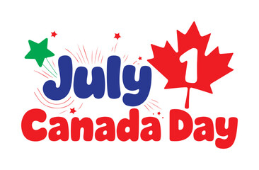 Colourful July 1 Canada Day Greeting with Maple Leaf and Stars