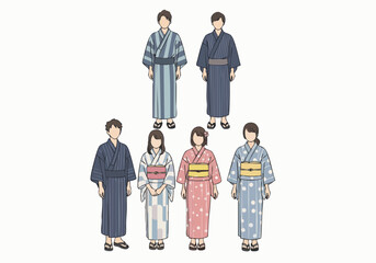 Cute Minimalist Yukata Japanese Clothing Pixel Art Character Illustration