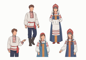 Flat Illustration Collection Russian Folk Costume Traditional Dress Culture