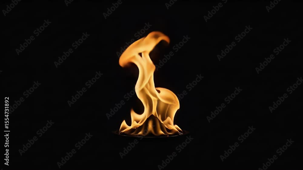 Poster animated flame against a black background with vibrant orange and yellow colors. fire creates a visu