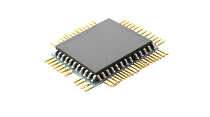 Microcontroller chip and ICs with visible pins, Transparent background, PNG file