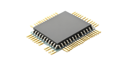 Microcontroller chip and ICs with visible pins, Transparent background, PNG file
