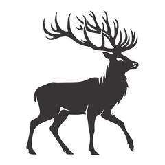 Obraz premium Walking Stag Silhouette with Big Antlers – Black Vector Art for Forest Wildlife, Nature Prints, and Outdoor-Themed Graphics