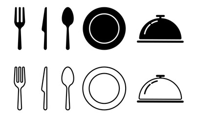 simple icon of cutlery fork spoon knife serving dish restaurant and cafe