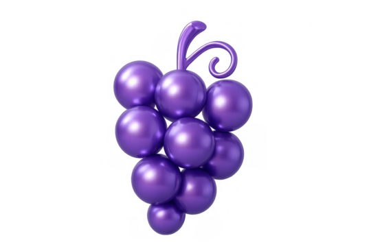Purple glossy grape bunch rendering, illustrating fresh produce, healthy nutrition, and winemaking process with transparent digital backdrop