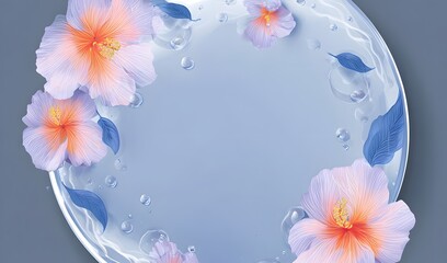 Beautiful natural background for designers with space for text. Flowers, water, freshness, waves, abstract image.