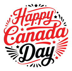 Happy Canada Day Festive Script with Fireworks Canadian Holiday Vector
