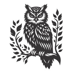 Fototapeta premium Forest Owl Silhouette Sitting – Black Vector Graphic for Night Bird Art and Wildlife Clipart Designs
