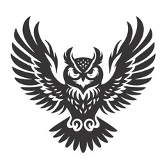 Fototapeta premium Flying owl silhouette black vector for night wildlife art forest graphics and bird clipart