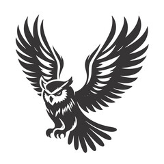 Black Vector Flying Owl Silhouette &ndash; Nighttime Wildlife Clipart for Forest Art and Bird Graphics