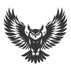 Fototapeta premium Night Flying Owl Silhouette – Black Vector Graphic for Wildlife Art, Forest Graphics, and Bird Clipart