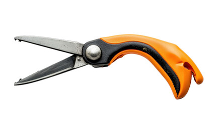 Handheld pruning shears with orange grips Transparent background, PNG file