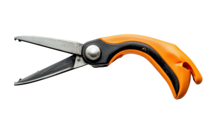 Handheld pruning shears with orange grips Transparent background, PNG file