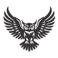 Obraz premium Flying Owl Silhouette Black Vector for Night Wildlife, Forest Bird Art, and Nature Illustration Projects