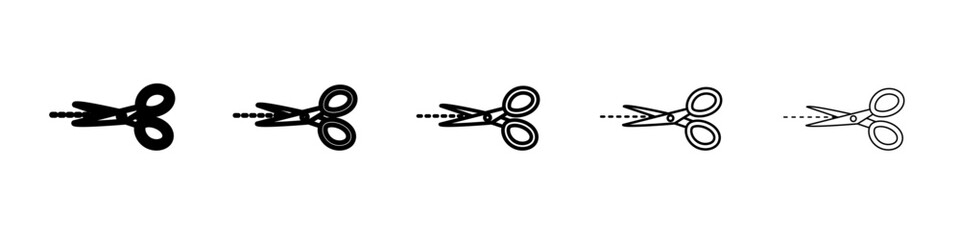 Scissors with cut lines icon flat simple outline logo