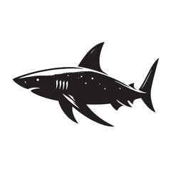 Obraz premium Marine Shark Silhouette Swimming Sideways – Black Vector Graphic for Ocean Wildlife and Sea Creature Designs