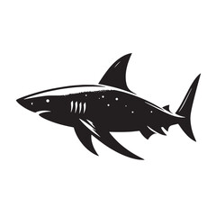 Obraz premium Swimming Sideways Shark Silhouette Black Vector for Ocean Wildlife, Marine Graphics, and Sea Creature Clipart