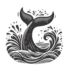 Whale Tail Silhouette Splashing Water Black Vector for Ocean Wildlife, Marine Art, and Nature Design Projects