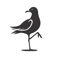 Obraz premium Standing Seagull Silhouette Black Vector for Beach Bird Art, Coastal Graphics, and Ocean Wildlife Clipart