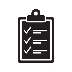 Clipboard checklist icon for task management project planning and a to do list representing a survey report document and successful completion vector solid glyph icon