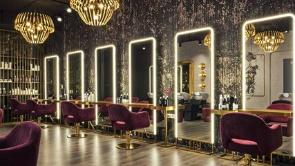 Elegant hair salon interior with modern design and luxury decor