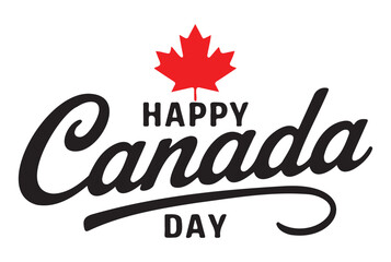 "Happy Canada Day" Greeting with Black Calligraphy and Red Maple Leaf
