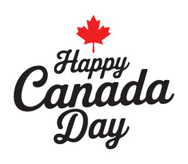 "Happy Canada Day" Black Script with Red Maple Leaf Symbol
