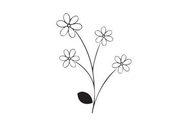 Flower plant Line drawing Doodle vector isolated on white background