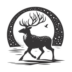 Black vector walking reindeer silhouette for winter wildlife clipart holiday animal designs forest art and nature illustrations