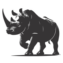 Fototapeta premium Walking rhinoceros silhouette black vector for safari wildlife art large animal clipart and nature themes