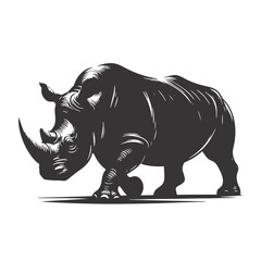 Fototapeta premium Black vector walking rhinoceros silhouette for safari wildlife clipart large animal art nature inspired designs and graphics