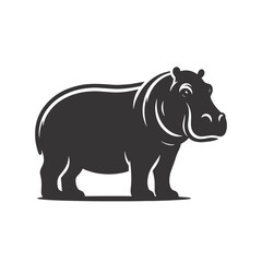 Fototapeta premium Standing hippo silhouette black vector for safari animal clipart water creature art wildlife graphics and nature themes