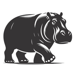 Fototapeta premium Walking hippo silhouette black vector for water animal clipart safari wildlife prints and big nature design projects
