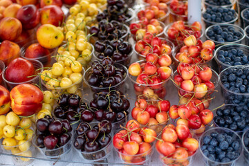 Fresh Fruit Cups Displayed for Summer Market or Event