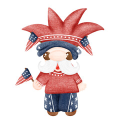 Cute Digital painting watercolor day of American,cartoon character hand drawn illustration 