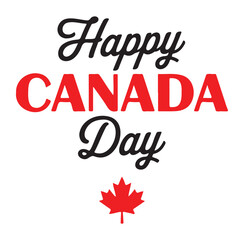 "Happy Canada Day" Typographic Greeting with Red Maple Leaf Symbol
