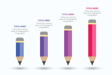 Pencil infographic design template with 4 step for education and Business Concepts, Modern flat vector illustration for presentation