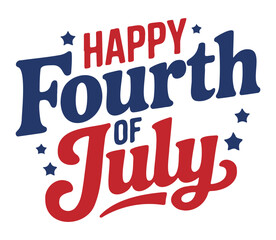 Happy Fourth of July Mixed Font Lettering  USA Patriotic Holiday Greeting with Stars
